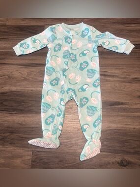 Carter's Light Aqua Footed One-Piece with Mittens & Pom-Pom Print